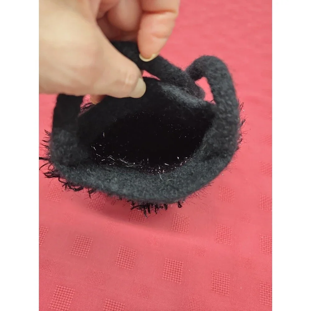 Artisan Handmade Black Felted Wool And Tinsel Yarn Evening Bag Round Drop Handle
